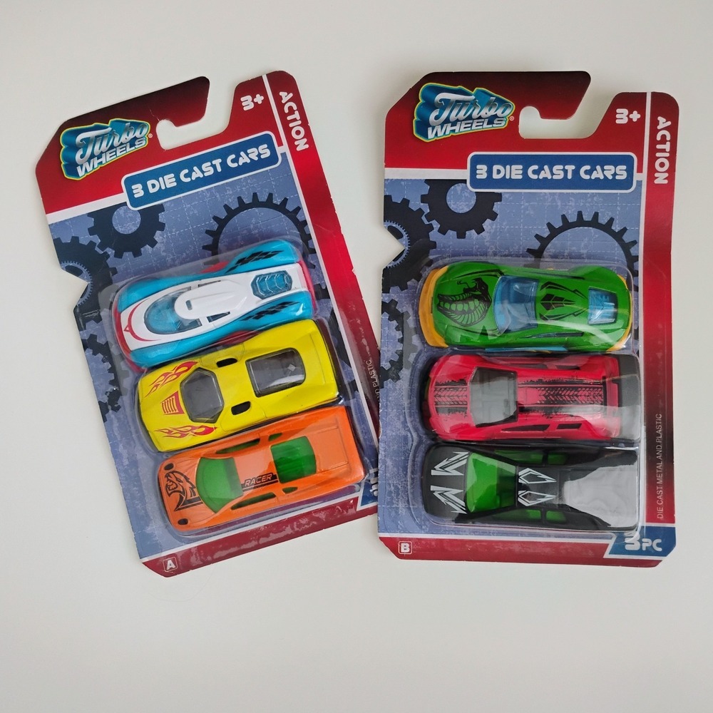 Turbo Wheels Die Cast Cars Lot of 2 Sets 3 Pack Each 6 Total Toy Vehicles New